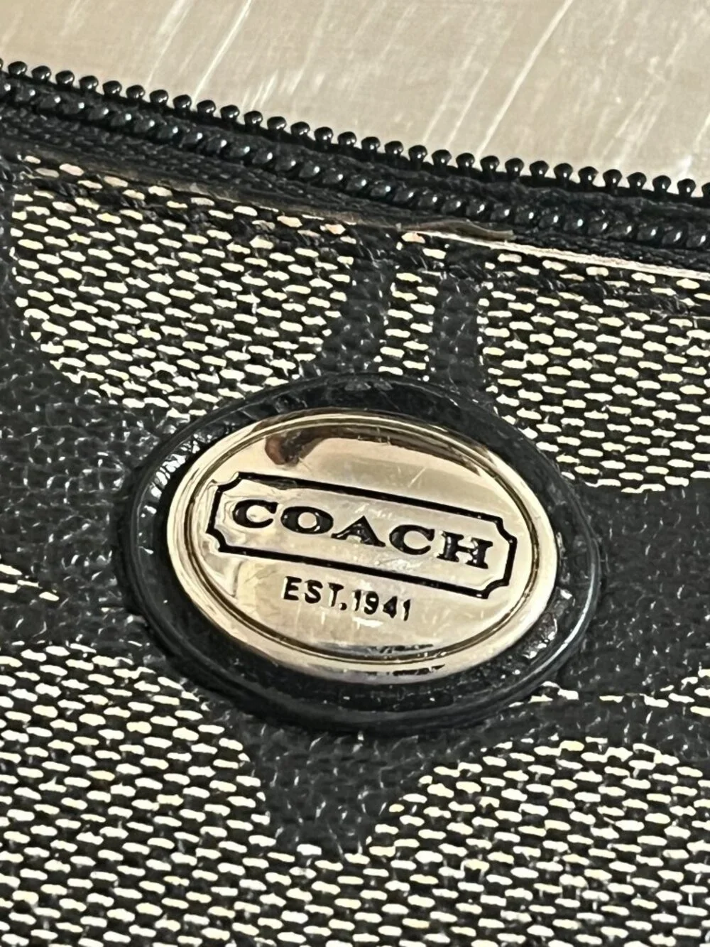 COACH Signature Black/Gray Monogram Canvas Wristlet Wallet